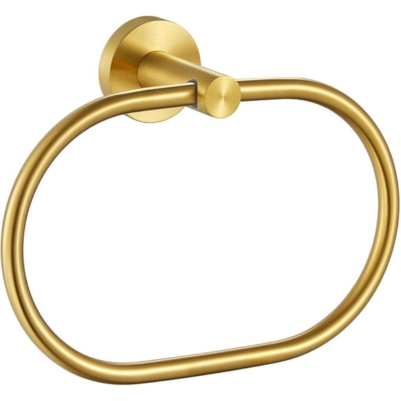 ABPETE Brushed Gold Towel Ring, SUS 304 Stainless Steel Hand Towel Holder for Bathroom Wall Mount, Oval Shape