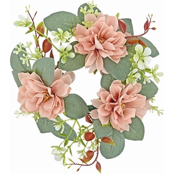 ABPETE Candle Rings Artificial Eucalyptus Leaves Floral Candle Rings Wreath Greenery Silk Flower Candle Rings for Christmas Wedding Party Decor - 9.04IN