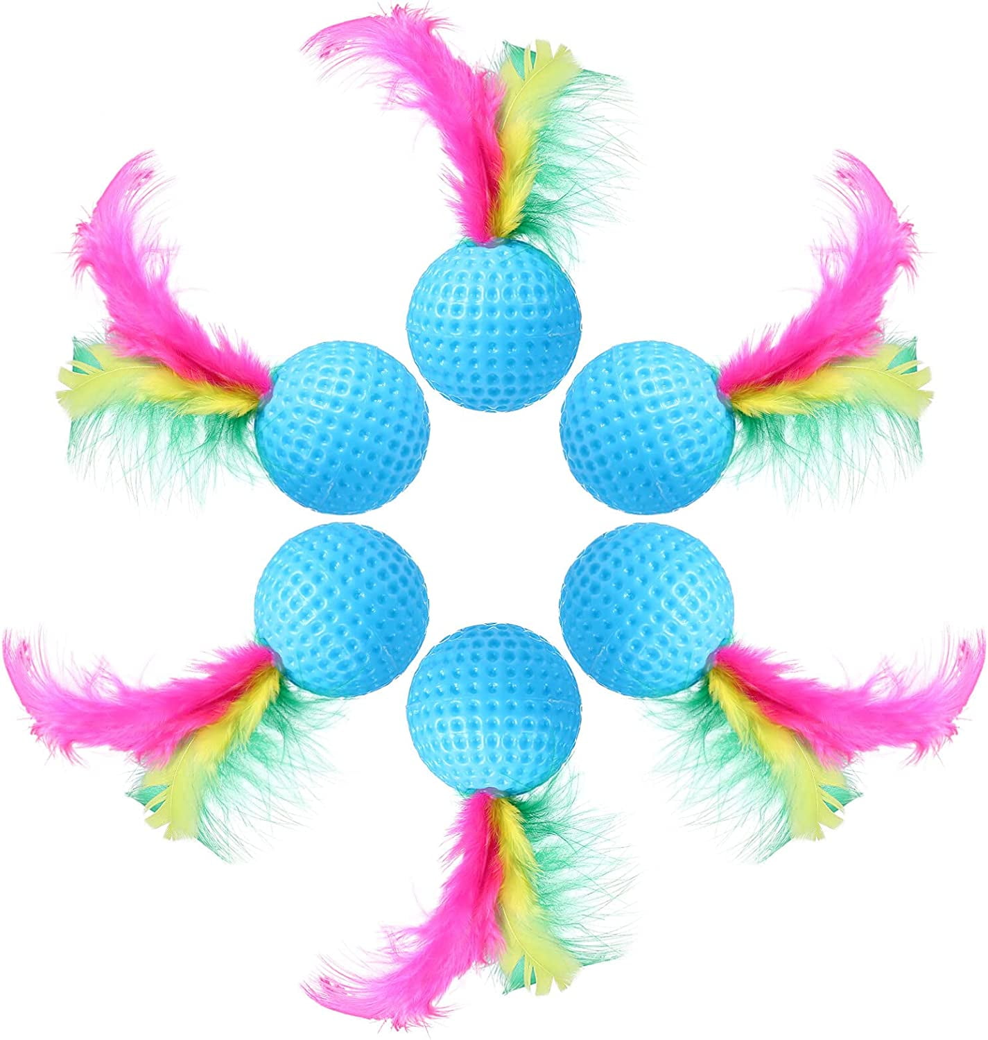 ABPETE Cat Feather Ball Toys Interactive Golf Balls Assorted Kitten Squeaky Chasing Toy Pack of 24 (Random Color)