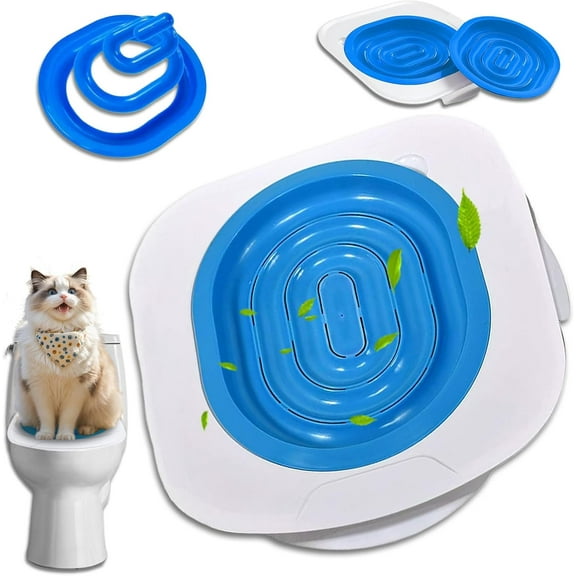 ABPETE Cat Toilet Trainer Kit - Teach Kitty to Use Toilet, Removable Design, Easy Cleaning Design, Universal Reusable Environmentally Friendly Cat Trainer for Pet Cleaning (Blue)