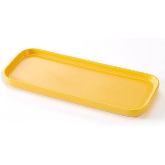 ABPETE Ceramic Bathroom Tray,Kitchen Sink Organizer Tray,Cosmetics Holder,Vanity Trays,Candle Tray,Dessert Plate,Simple Style Rectangle Tray(Yellow)