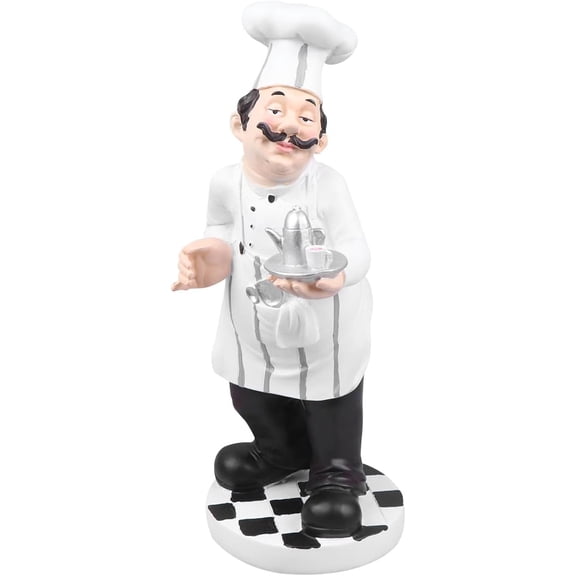 ABPETE Chef Decorative Sculpture Resin Figurine Cook Collectible Statue for Country Kitchen Restaurant (Teapot Chef)