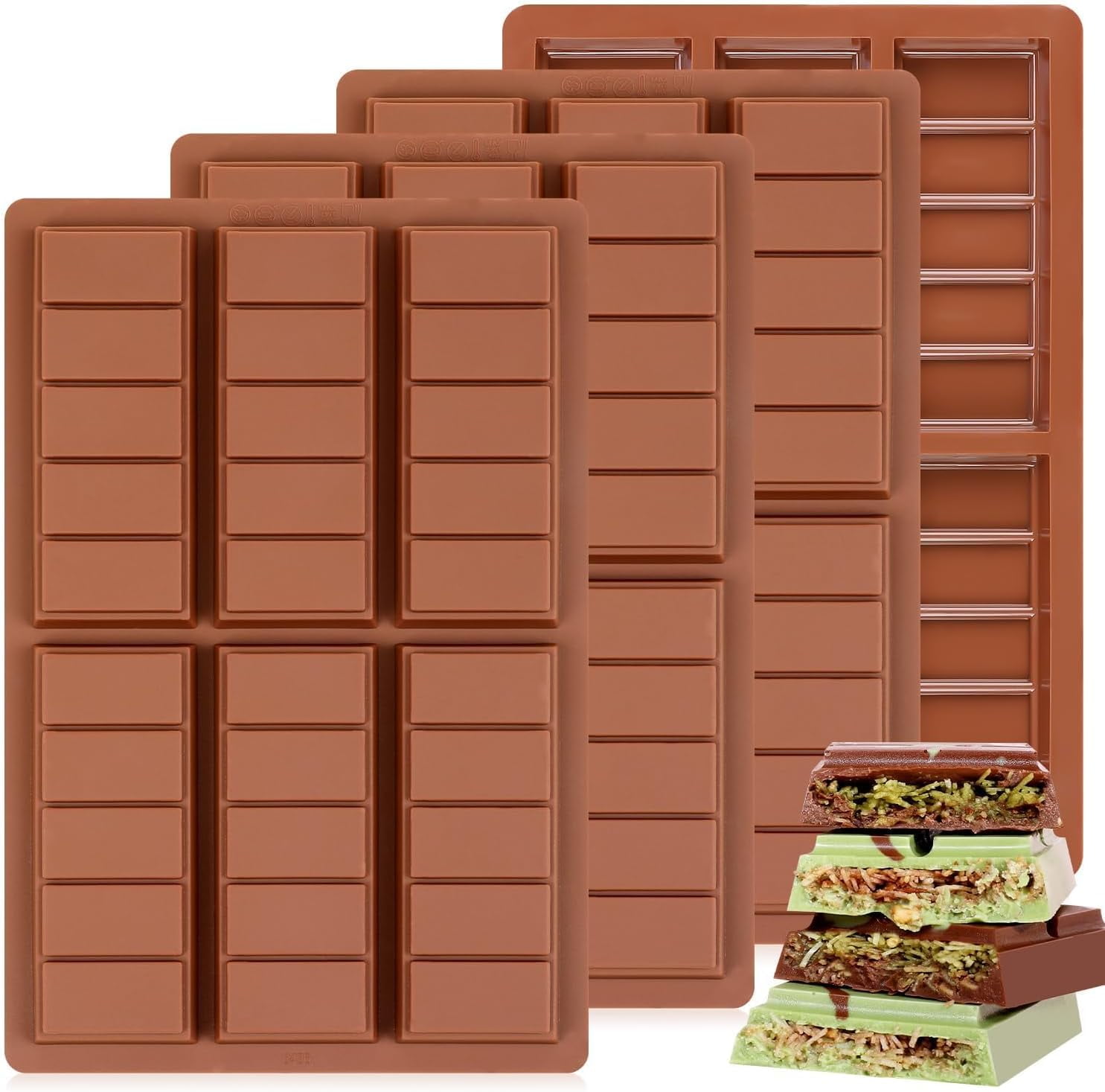 ABPETE Chocolate Bar Mold - Non-Stick Chocolate Molds, Food Grade Chocolate Bar Mold Deep For Making Candy,Knafeh Pistachio Chocolate Bar, Milk Chocolate - Set of 4