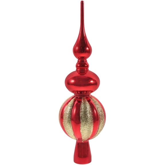 ABPETE Christmas Tree Topper: Red Finial Tree Topper Gourd Shape Plastic Vintage Spherical Xmas Treetop Unique Collection Christmas Ornament for Home Xmas Holiday Party Decoration