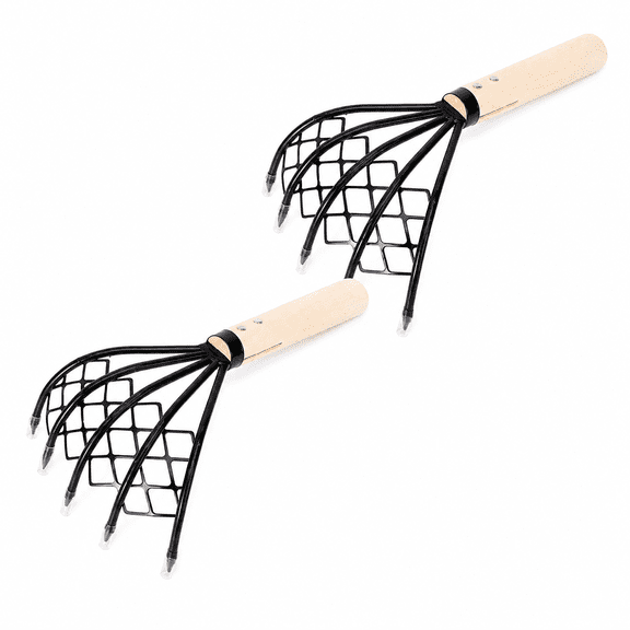 ABPETE Clam Rake for Clamming 2Pcs Claw Rake with Mesh Net Clam Seafood Digging Rake Wooden Handle Clam Scraper Tool for Beach