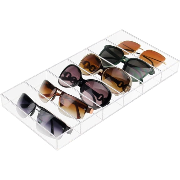 ABPETE Clear Acrylic Sunglass & Eyeglass Organizer with 6 Slots,Multi-Purpose Display Stand for Glasses Storage, Clear Holder Case for Home, Office & Travelar