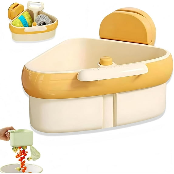 ABPETE Corner Sink Strainer,Sink Strainer Basket,Upgraded Suction Cup Press Sink Drainer Basket,Food Drainer for Sink,Practical Corner Kitchen Sink,Sink Ccorner Strainer Helper (Yellow)