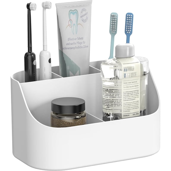 ABPETE Countertop Toothbrush Holders for Bathrooms, Plastic Toothpaste and Electric Tooth Brush Holder Storage Caddy Stand for Shower, 5 Slots Cute Kids Bathroom Counter Organizer for Vanity