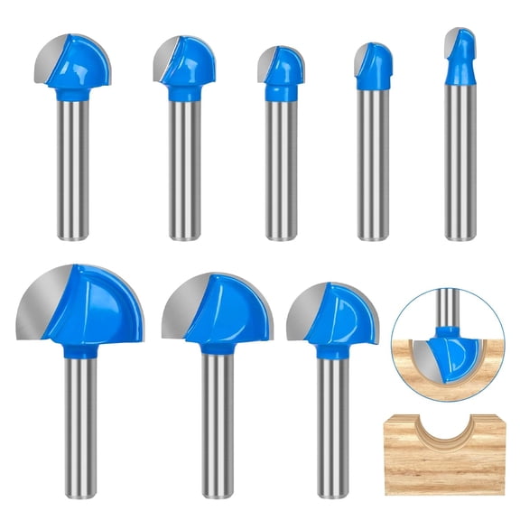 ABPETE Cove Box Router Bit Set-8Pcs 1/4 Inch Shank Solid Carbide Double Flute Cove Box Round Nose Woodworking Tool-1/4 5/16" 3/8" 1/2" 5/8" 3/4" 7/8" 1" Cutting Diameter