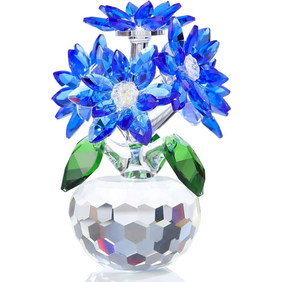 ABPETE Crystal Blue Daisy Figurines Collectibles Gifts for Women Friends, Small Crystal Blue Flowers with Base Paperweights Decoration for Home Office Tabletop Centerpieces