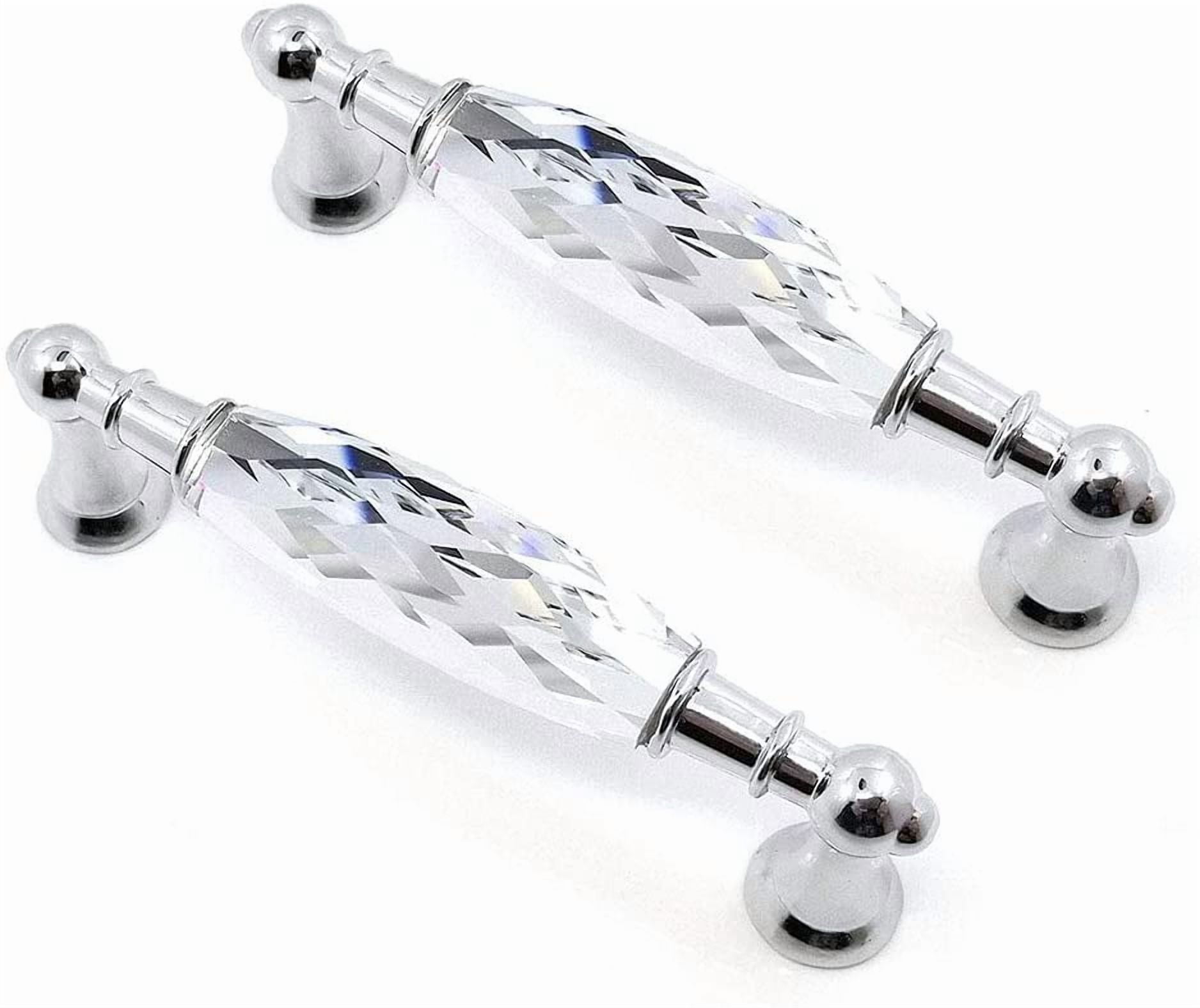 ABPETE Crystal Drawer Pulls Handles 5'' Hole to Hole Clear Glass Cabinet Knobs Pulls Dresser Knob Chrome Metal Silver Modern Cupboard Kitchen Bathroom Knobs (2, 5.0" Hole to Hole)