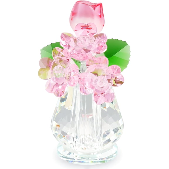 ABPETE Crystal Pink Rose Flower Figurine for Women, Handmade Flowers Bouquet Gifts for Mom Wife Girlfriend, Glass Flower Collectible Ornaments for Home Decor Tabletop Centerpieces (Pink)
