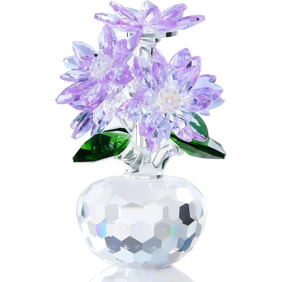 ABPETE Crystal Purple Daisy Figurines Collectibles Gifts for Women Friends, Small Crystal Blue Flowers with Base Paperweights Decoration for Home Office Tabletop Centerpieces