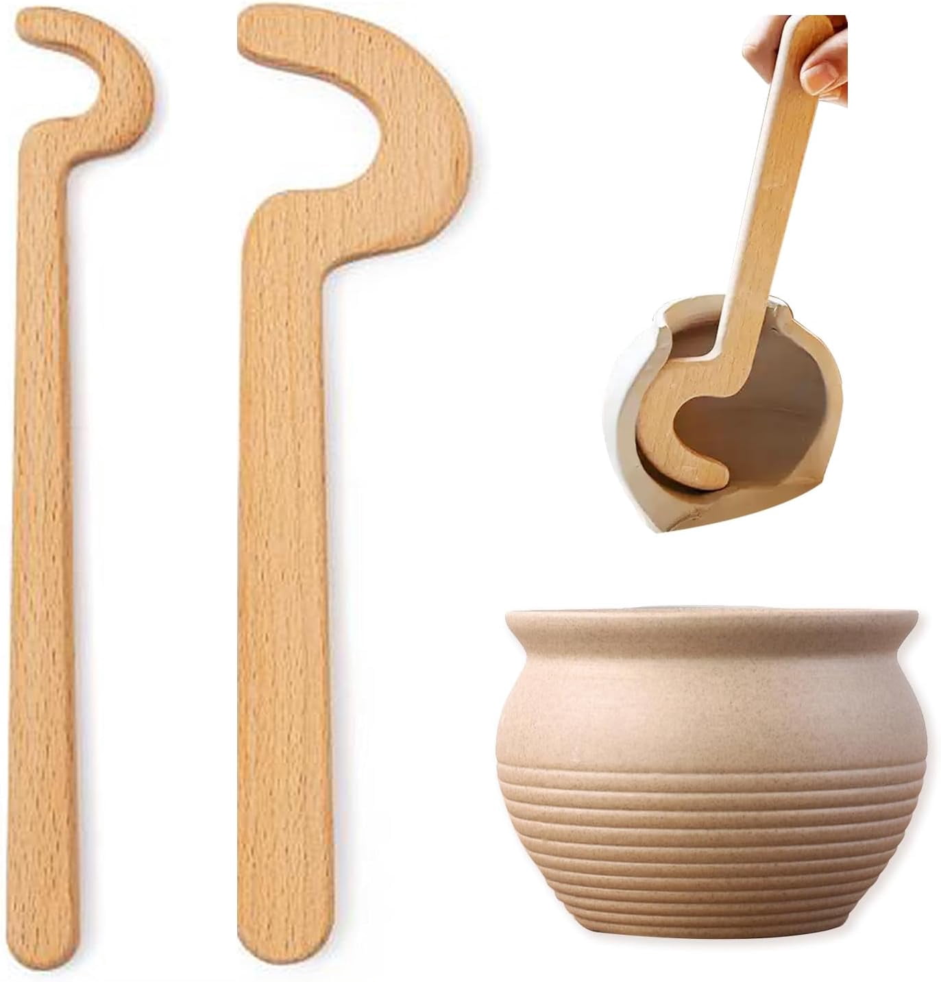 ABPETE Cup Pottery Clay Tools with Long Grip Handle,Vase Pots Making Clay Sculpture Tool Ceramic Throwing Stick for Pottery Shaping Molding(2Pcs)