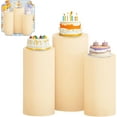 thumbnail image 1 of ABPETE Cylinder Covers Set of 3 Beige Spandex Cylinder Pedestal Stand Cover for Party Stretchable Pedestal Stand Covers Dessert Table Display Pillars Cover for Wedding Birthday Party Reception, 1 of 12