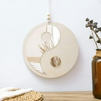 ABPETE Decorative Mirror - Boho Wood Mirror Macrame Taiji Small Round Mirror Wall Decor for Apartment Nursery Bedroom Living Room Farmhouse Funky Home Decor