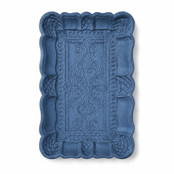 ABPETE Decorative Serving Tray,Rectangular Platter with Embossed Floral Pattern and Raised Edge for Breakfast, Dessert, Jewelry, Vanity, Bedroom and Living Room(Blue)
