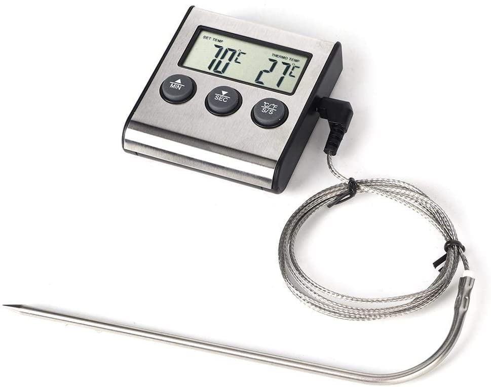 ABPETE Digital Meat Thermometer for Cooking and Grilling, Food Thermometer with LCD Display and Timer, Stainless Steel Temperature Probe, Cooking Thermometer for BBQ, Grill, Baking