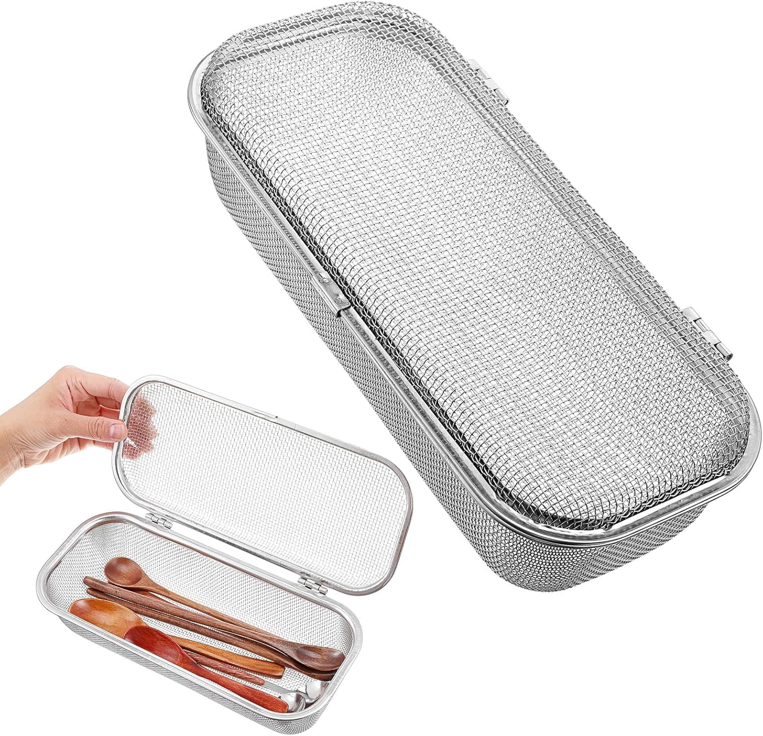 ABPETE Dishwasher Chopstick Basket for Small Items, Stainless Steel Utensil Holder for Dishwasher with Mesh Design, Replacement Silverware Organizer (10.4" L x 4.5" W x 3" H)