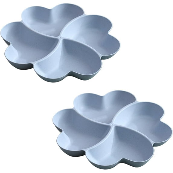 ABPETE Divided Serving Tray, Appetizer Sectioned Platter, Dessert Serving Dish, Reusable Plastic Snack Plates, Round Relish Tray, 4 Compartment for Chips and Dip Veggies Candy Nut Fruit (Blue)