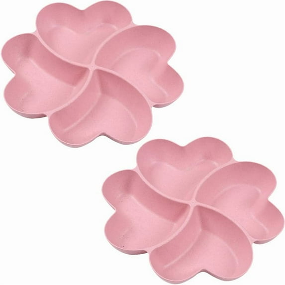 ABPETE Divided Serving Tray, Appetizer Sectioned Platter, Dessert Serving Dish, Reusable Plastic Snack Plates, Round Relish Tray, 4 Compartment for Chips and Dip Veggies Candy Nut Fruit (Pink)