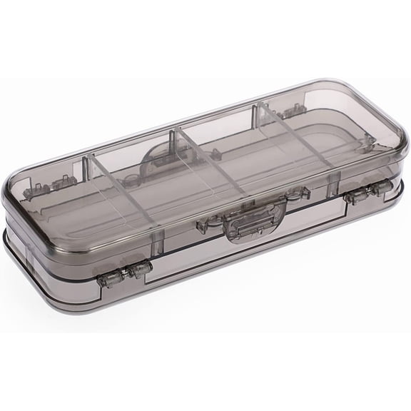 ABPETE Double Deck Pencils Box Clear Plastic Stationery Box with 4 Removable Ruler Dividing Spacers Multi-grid Home Utility Boxes with 6 Compartments for Pencils Erasers Clips (Clear Black)