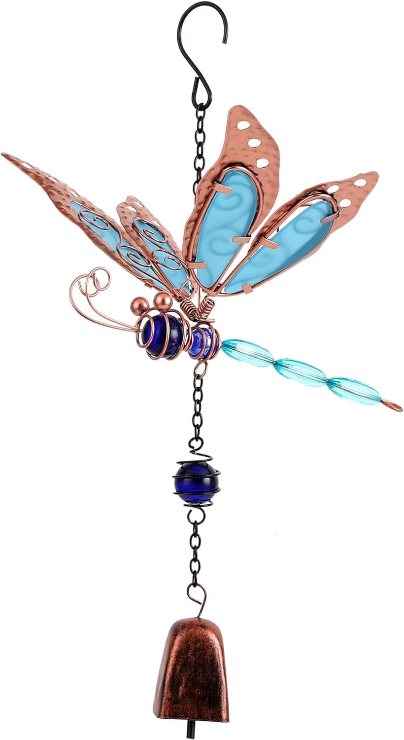 ABPETE Dragonfly Wind Chimes, Garden Glass Bell Glow Wind Chimes for Home, Party, Festival Decor, Garden Decoration Indoor/Outdoor,Lifelike Dragonfly Deep Tone Style