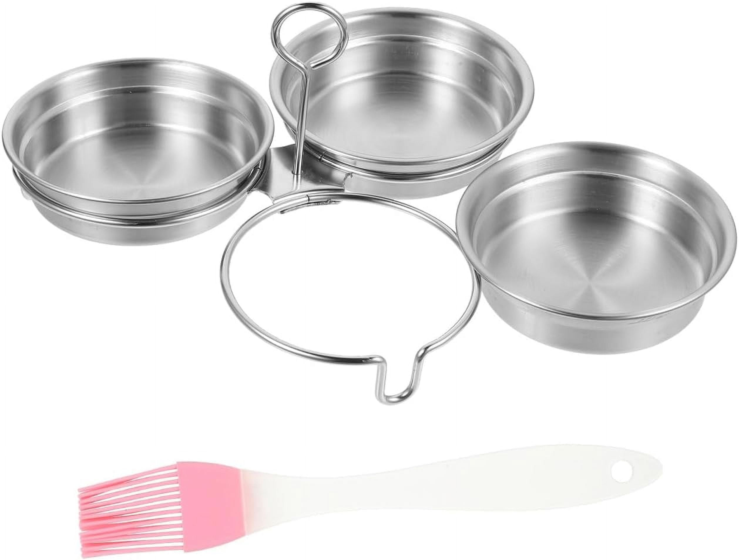 ABPETE Egg Boiling Non Stick Egg Poacher Poacher Egg Holder Stainless Steel Egg Poacher Pan Insert Metal Egg Cups with Pastry Brush for Poached Eggs Poached Egg Tool Nonstick Egg Poacher