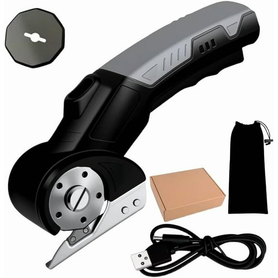 ABPETE Electric Box Cutter for Cardboard, 2025 New Cordless Electric Scissors, Portable Rotary Cutter for Home and Office, Rechargeable Scissors for Carton Plastic Leather Cloth (Black Single blade)