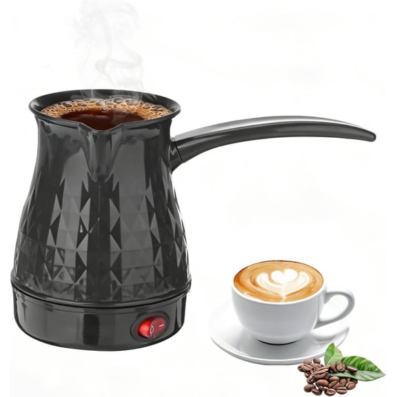 ABPETE Electric Coffee Maker Turkish Coffee Pot with US Adapter ABS Stainless Steel Portable Kettle with Anti Scald Design Removable Handle Even Heating Water Greek Arabic Tea Milk Butter 350-500ML