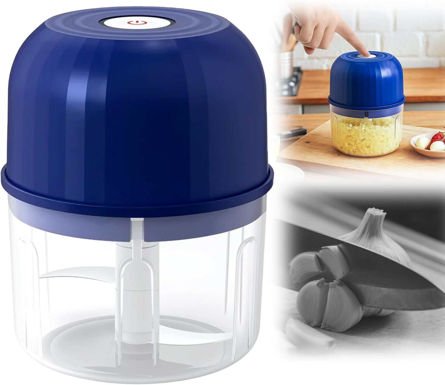 ABPETE Electric Garlic Chopper, Cordless Multifunctional Mini Electric Garlic Chopper, Upgrade Electric Food Chopper Garlic Crusher Portable Wireless Food Processor for Garlic, Onion (Navy)