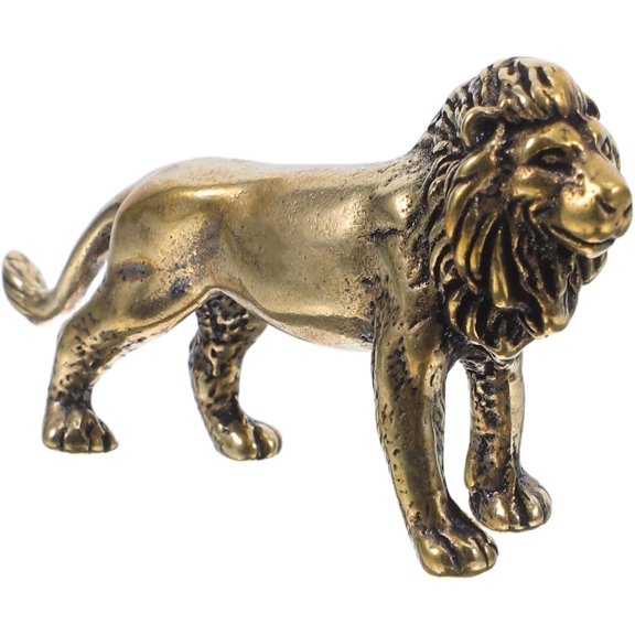 ABPETE Elegant Brass Lion Statue - Compact Artistic Desktop Decor for Office & Home - Smooth Texture,for Professionals & Feng Shui Enthusiasts