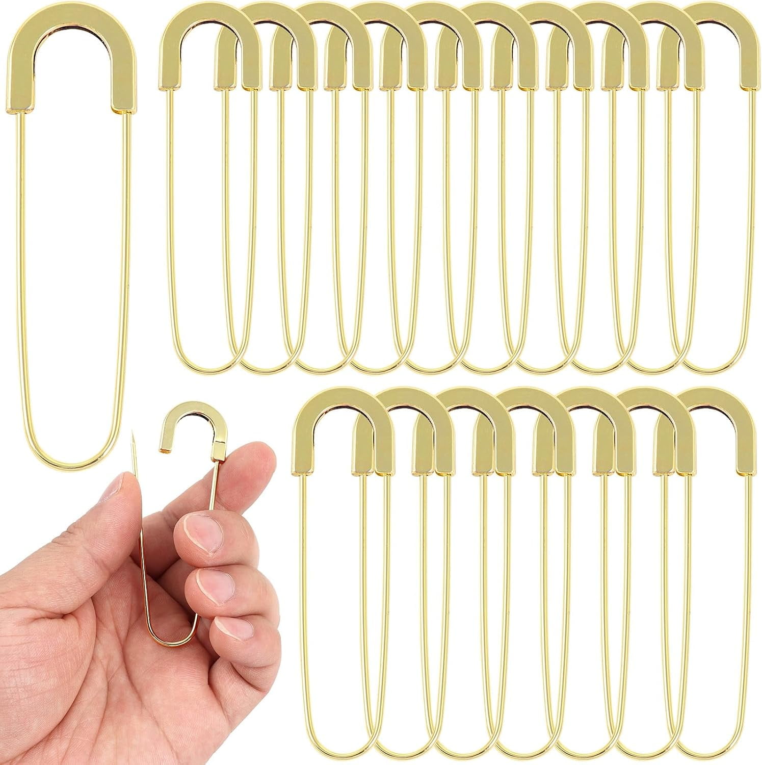 ABPETE Extra Large Safety Pins Heavy Duty 3 Inch-20 PCS Coilless Pins Sewing Pin Brooches-Giant Gold Safety Pins Jumbo for Quilting, Clothes,Jewelry,Shawls, Crochet,Decorative(Pale gold-20pcs)