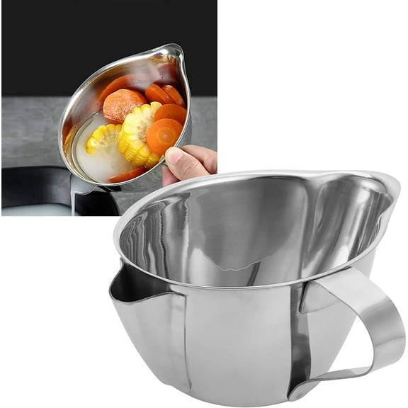ABPETE Fat Separator, 304 Stainless Steel Gravy Oil Grease Filter, Durable Cooking Strainer for Soup & Sauce Making(2.28x5.31in)