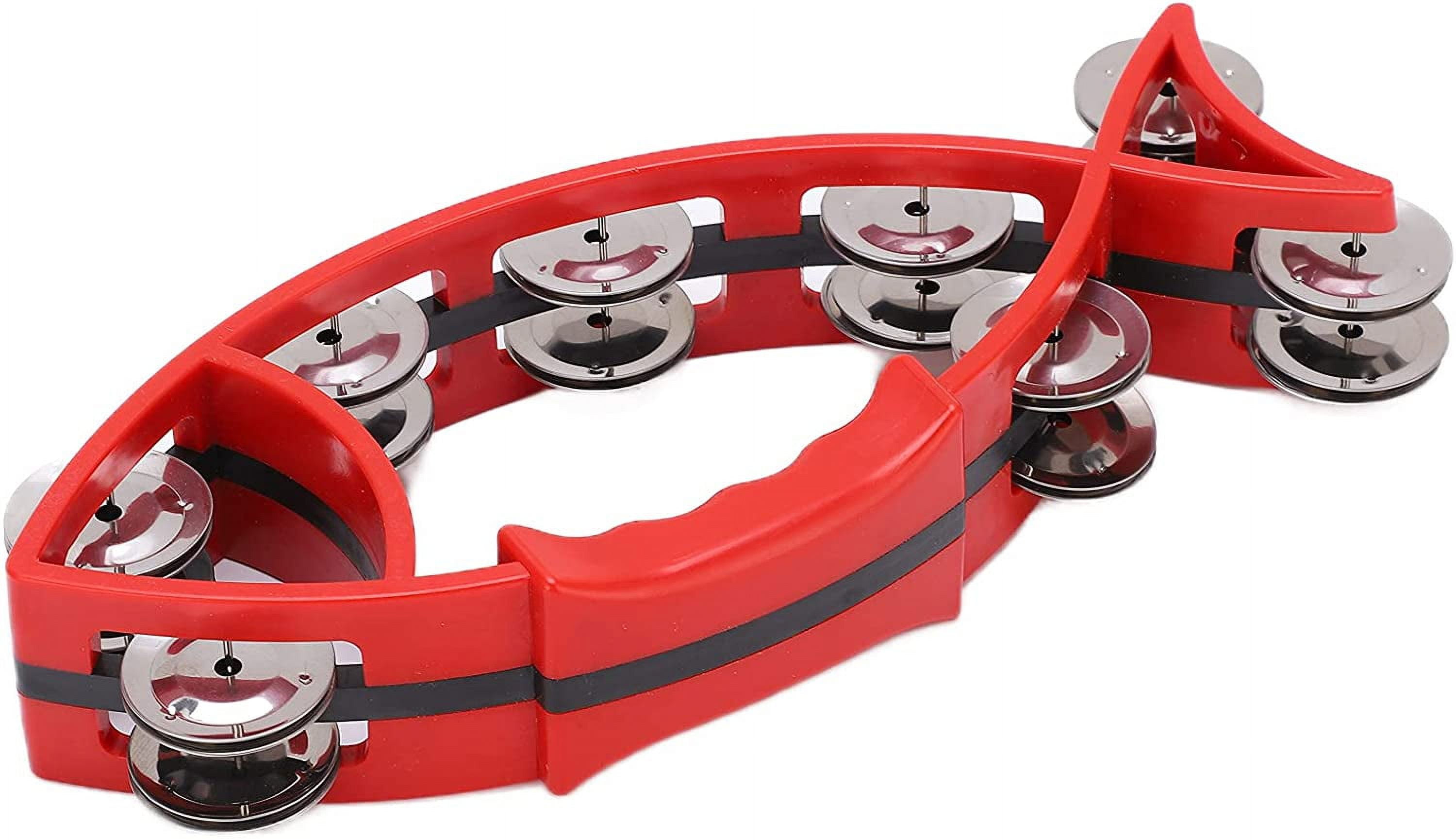 ABPETE Fish Shaped Hand Bell Hand Tambourine Bells Hand Shaking Percussion Musical Rhythm Instruments Smooth Fish Shaped Double Row Tambourines(Red)