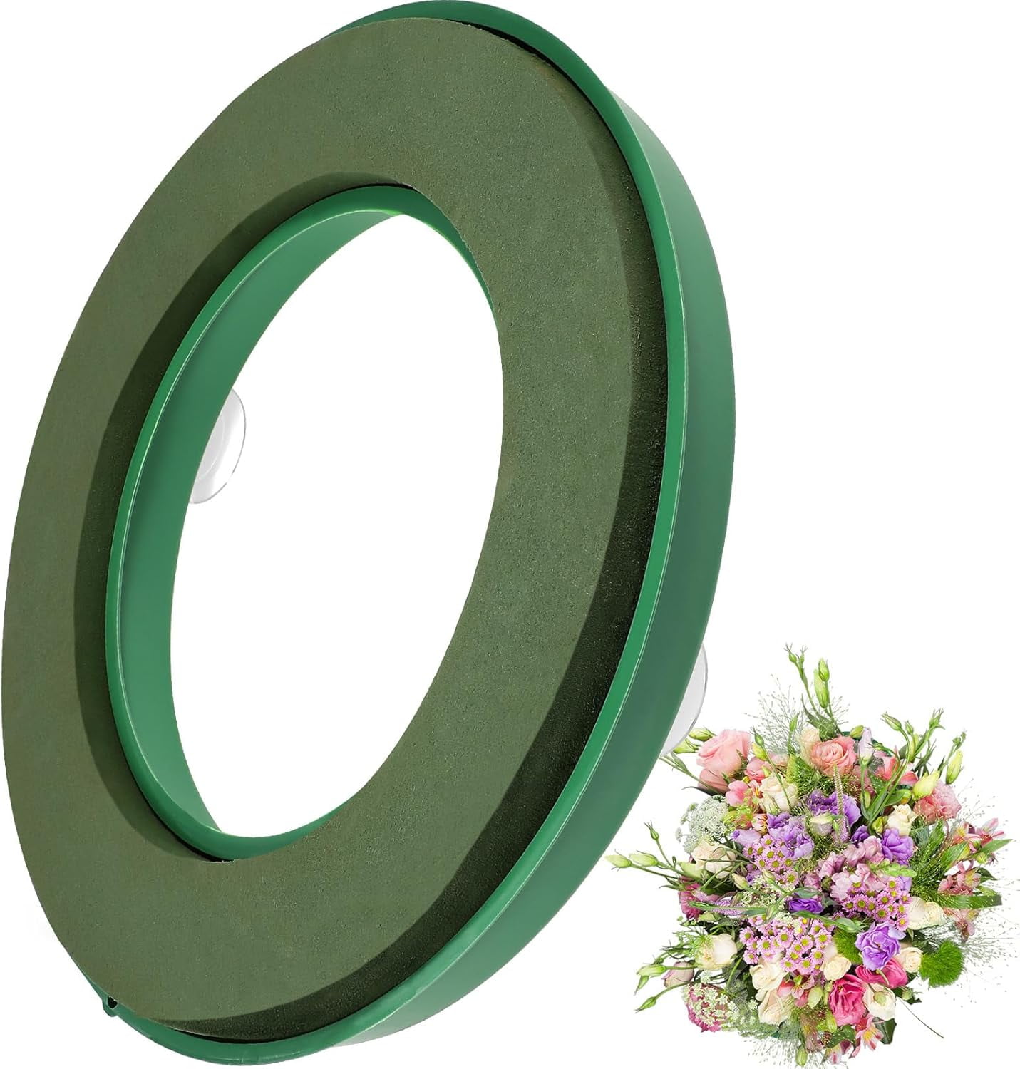 ABPETE Flower Foam Ring with Suction Cup Green Wet Foam Blocks Floral Foam Block Artificial Floral Arrangements Mud for Florist Wedding Car Decoration 140g