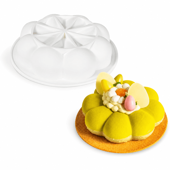 ABPETE Large Flower Silicone Mold, 3D Petal-Shaped Mousse Cake Form for Chocolate, Jelly, Pudding and Celebration Desserts(C_ Flower)