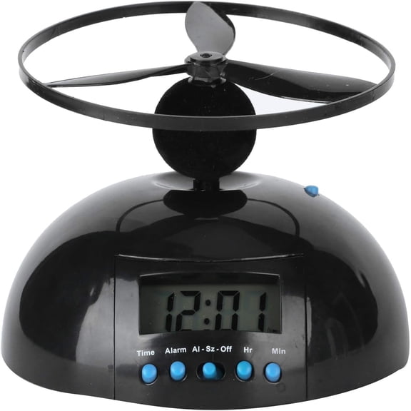 ABPETE Flying Alarm Clock with Propeller,Novelty Portable LCD Digital Clock, Mini Round Desk Gadget for Home, Office & Travel