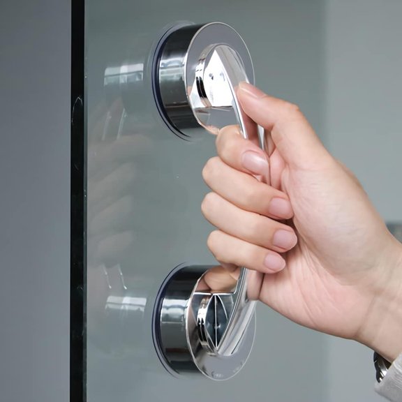 ABPETE Glass Door and Window Handle, Suction Cup Bathroom Sliding Doors Handles, Non-Porous Handles Shower Grab Bars, Cabinets and Wardrobes Non-Marking Handle (Sliver)