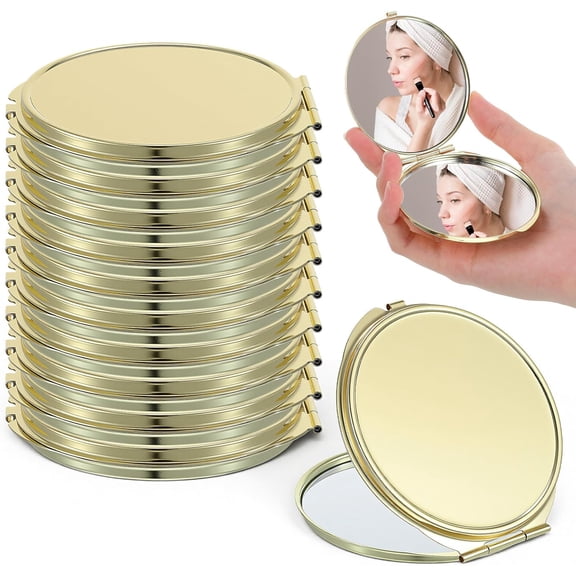 ABPETE Gold Compact Mirror Bulk, Compact Mirror for Purses, Double Sided Folding Mini Pocket Mirrors with Metal Round Shell for Women Travel Makeup Gifts(10 Pcs)