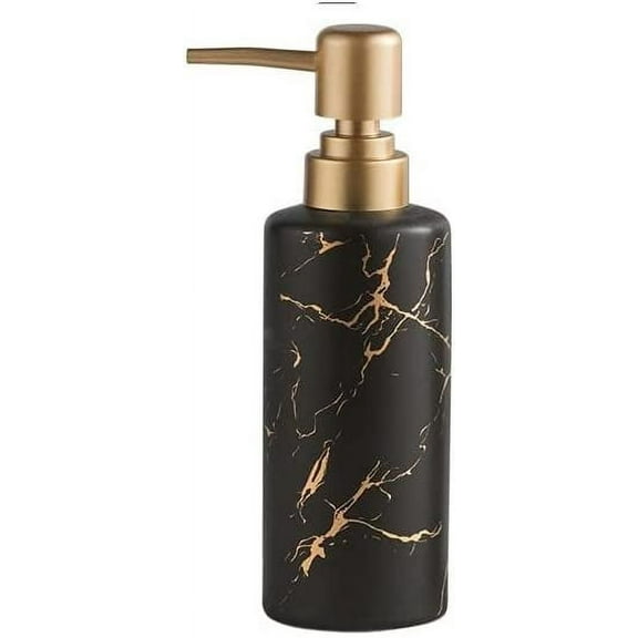 ABPETE Gold Soap Dispenser for Bathroom or Kitchen, Skinny Ceramic Lotion Bottle with Marble Pattern, Rust-Free Pump(Black)