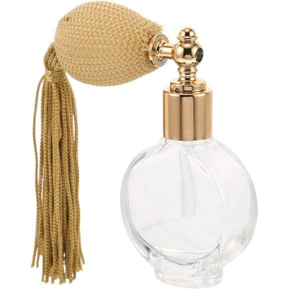 ABPETE Gold Tassel Atomizer Bottle: Portable Glass Spray Bottle for Powder & Fragrance - Travel-Friendly Design, for Women, Parties & Daily Use Flat Round