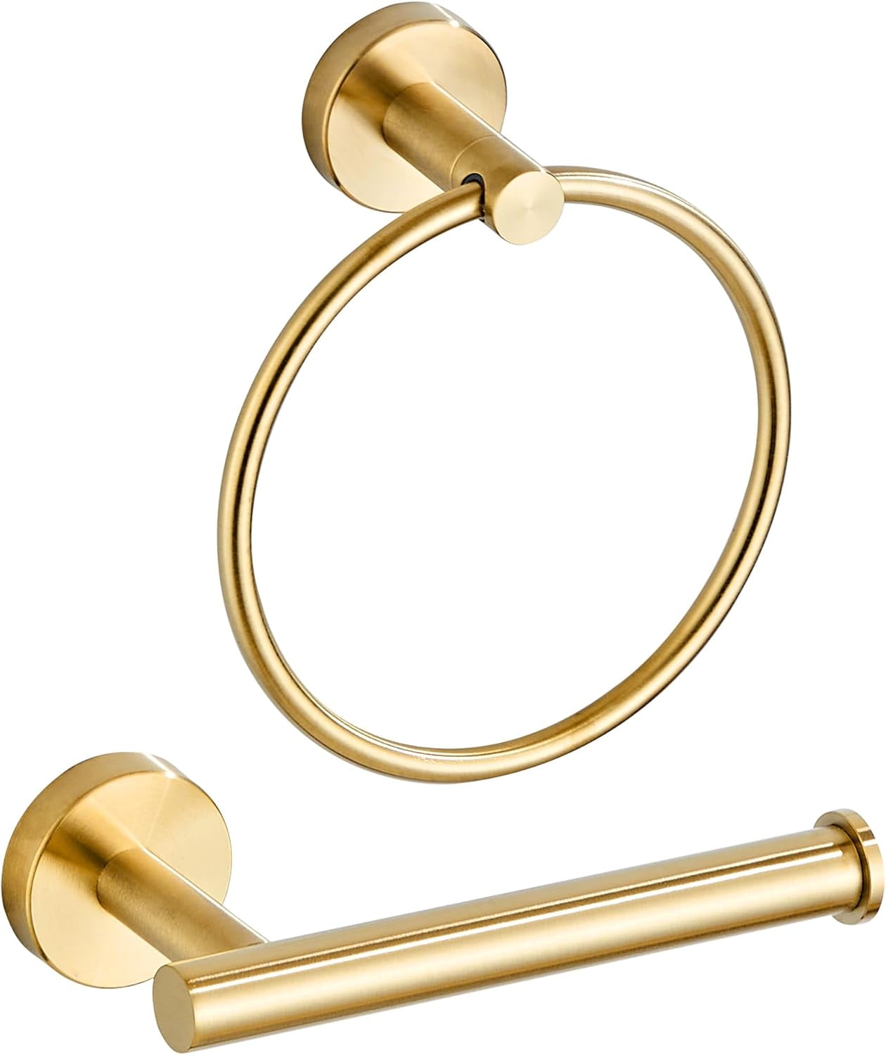 ABPETE Gold Toilet Paper Holder, Brushed Gold Towel Ring, Hand Towel Holder Toilet Paper Roll Holder Wall Mount Bathroom Accessories, Modern SUS 304 Stainless Steel Bathroom 2 Set