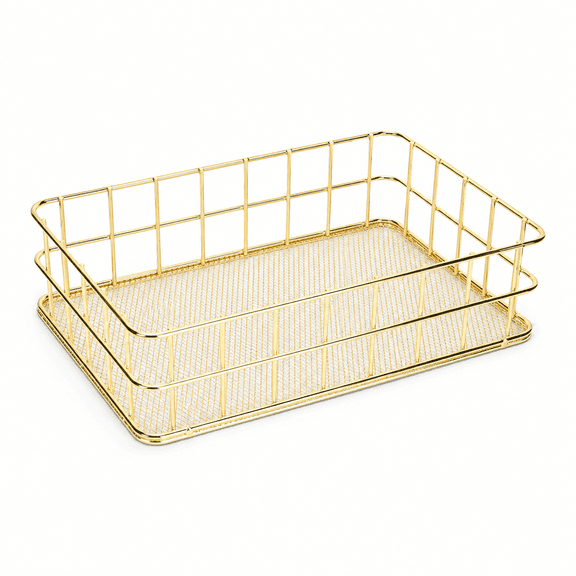 ABPETE Gold Wire Mesh Basket, Iron Storage Tray Desktop Storage Basket Large Storage Bins Basket for Home Kitchen Decoration, 9.6 x 6.5 x 2.6 in
