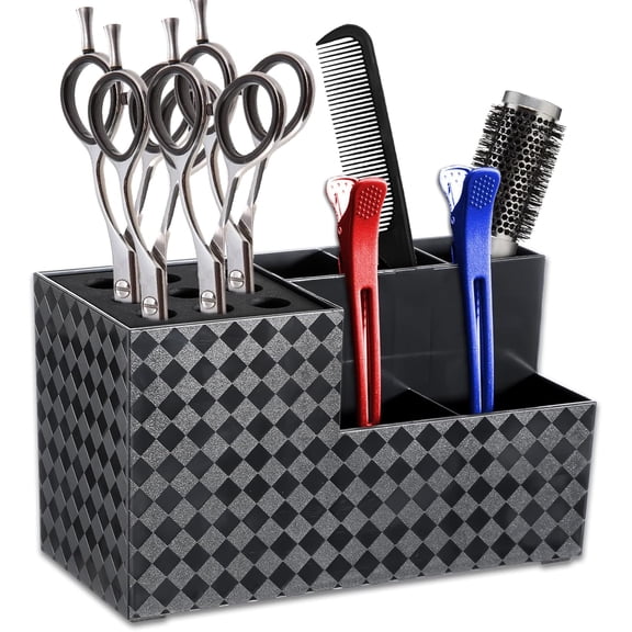 ABPETE Hairdressing Scissors Holder, Barber Shop Organizer Stand, Tools Storage Box for Hairstyling Combs Clips Brushes, Salon Shears Block Rack