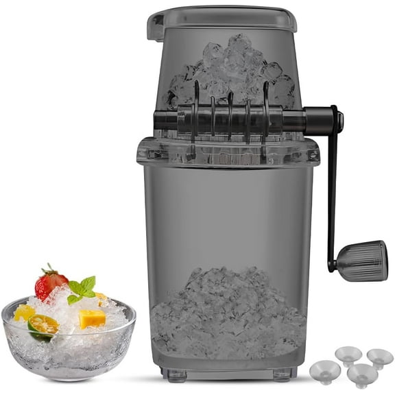 ABPETE Hand Ice Crusher Machine Stainless Steel Blades Manual Hand Crank Ice Breaker Transparent Portable Ice Crusher for Home Use Party Cafe Bar Restaurant Carnival Banquet (with suction cups)