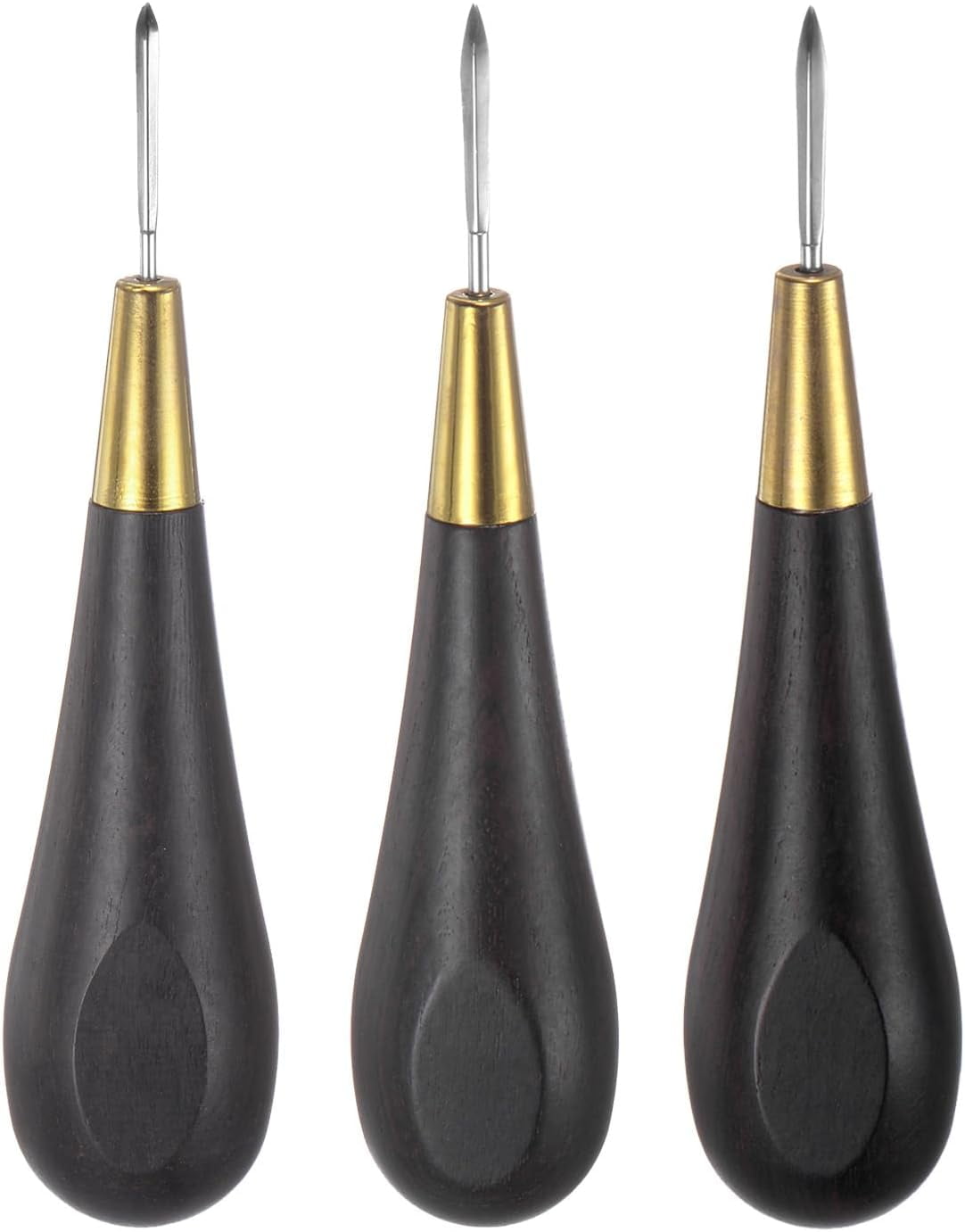 ABPETE Handwork Sewing Awl Set 3-5mm Rhombus Curved Taper Stitch Leather Punch Hole Kit Tool with Wooden Handle Scratch for Leather Craft Drilling Stitching Repair and DIY Handmade, Black