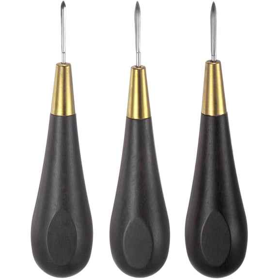 ABPETE Handwork Sewing Awl Set 3-5mm Rhombus Curved Taper Stitch Leather Punch Hole Kit Tool with Wooden Handle Scratch for Leather Craft Drilling Stitching Repair and DIY Handmade, Black