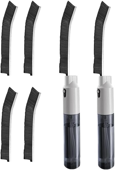 ABPETE Hard Bristle Crevice Cleaning Brush with Spray Bottle, Grout Cleaner Tool with Stiff Bristles for Tight Spaces, Gap Cleaning Brush for Toilet, Bathroom, Kitchen Surfaces (2, Black)