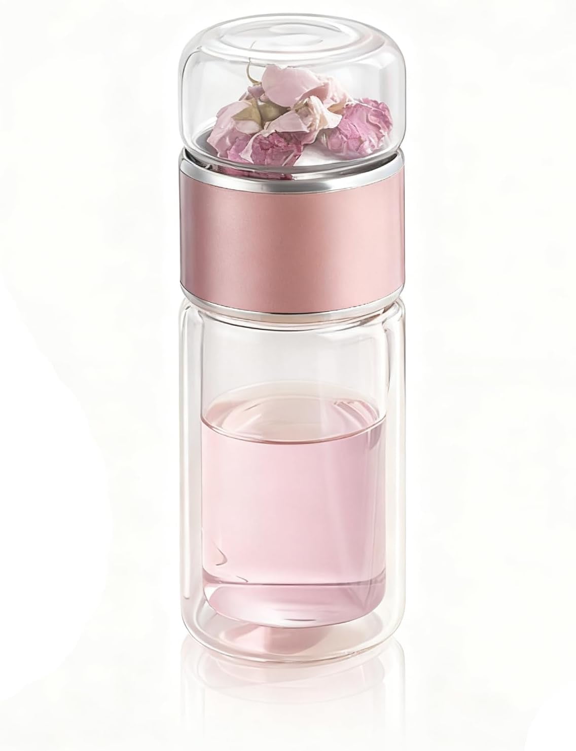 ABPETE Health Gear Tea Infuser Bottle 420ml Double Layer Stainless Steel Leak Proof Separating Bottle Reusable Glass Water Bottle for Office Travel Home Rose Gold